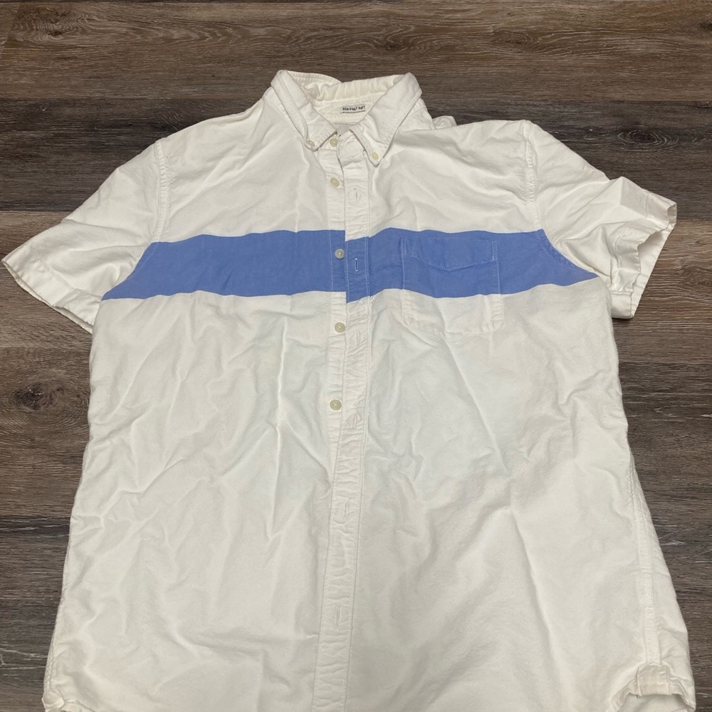 American Eagle Outfitters Seriously Soft White and Blue Casual Button Up Shirt